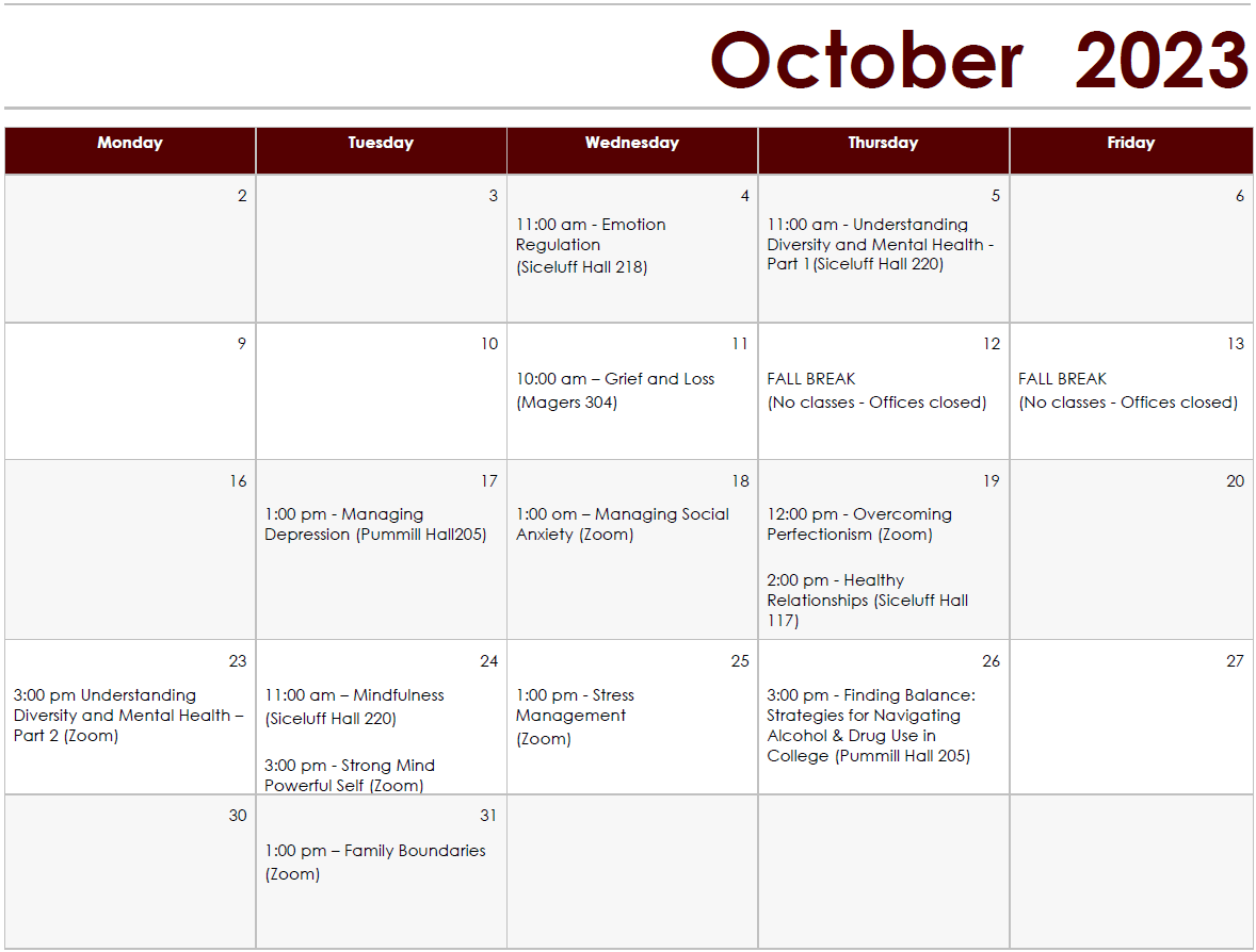 Fall 2023 October Workshops