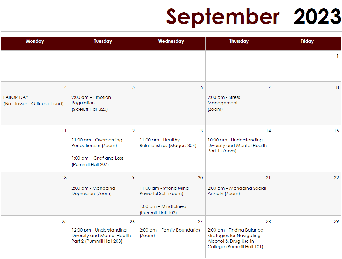 Fall 2023 September Workshops