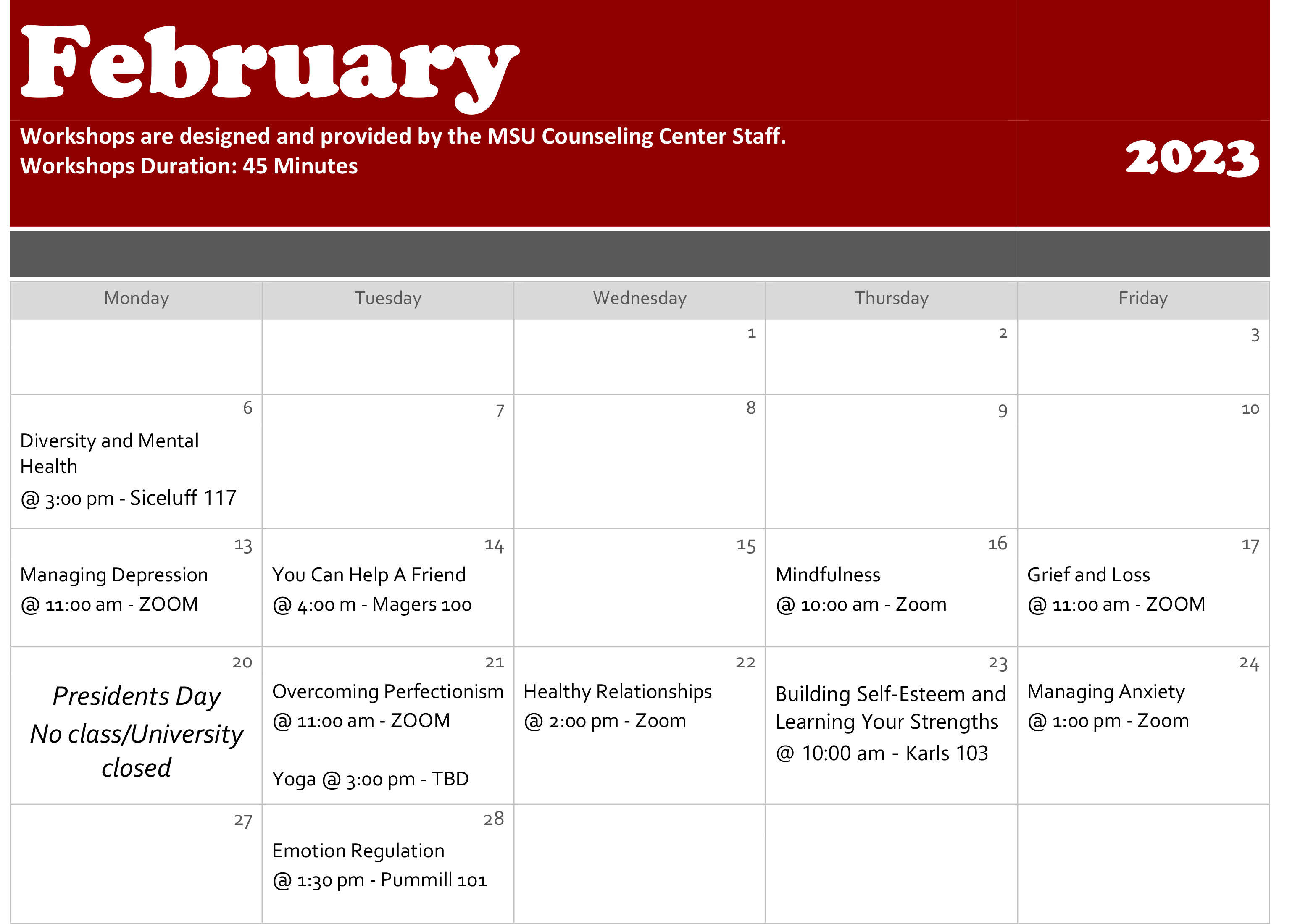 February 2023 Workshops