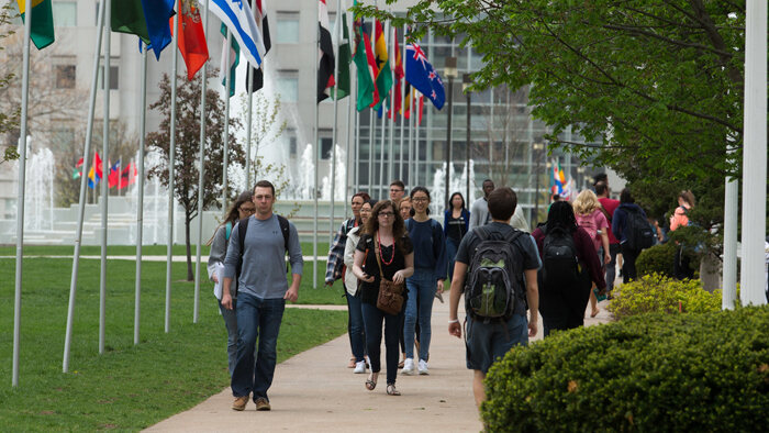 Students walking outside