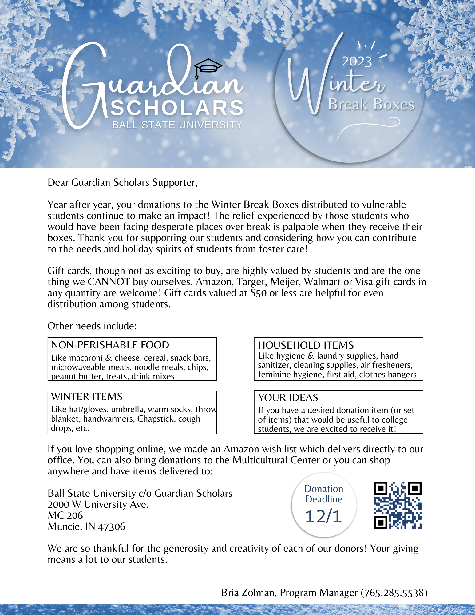 Winter Break Box letter