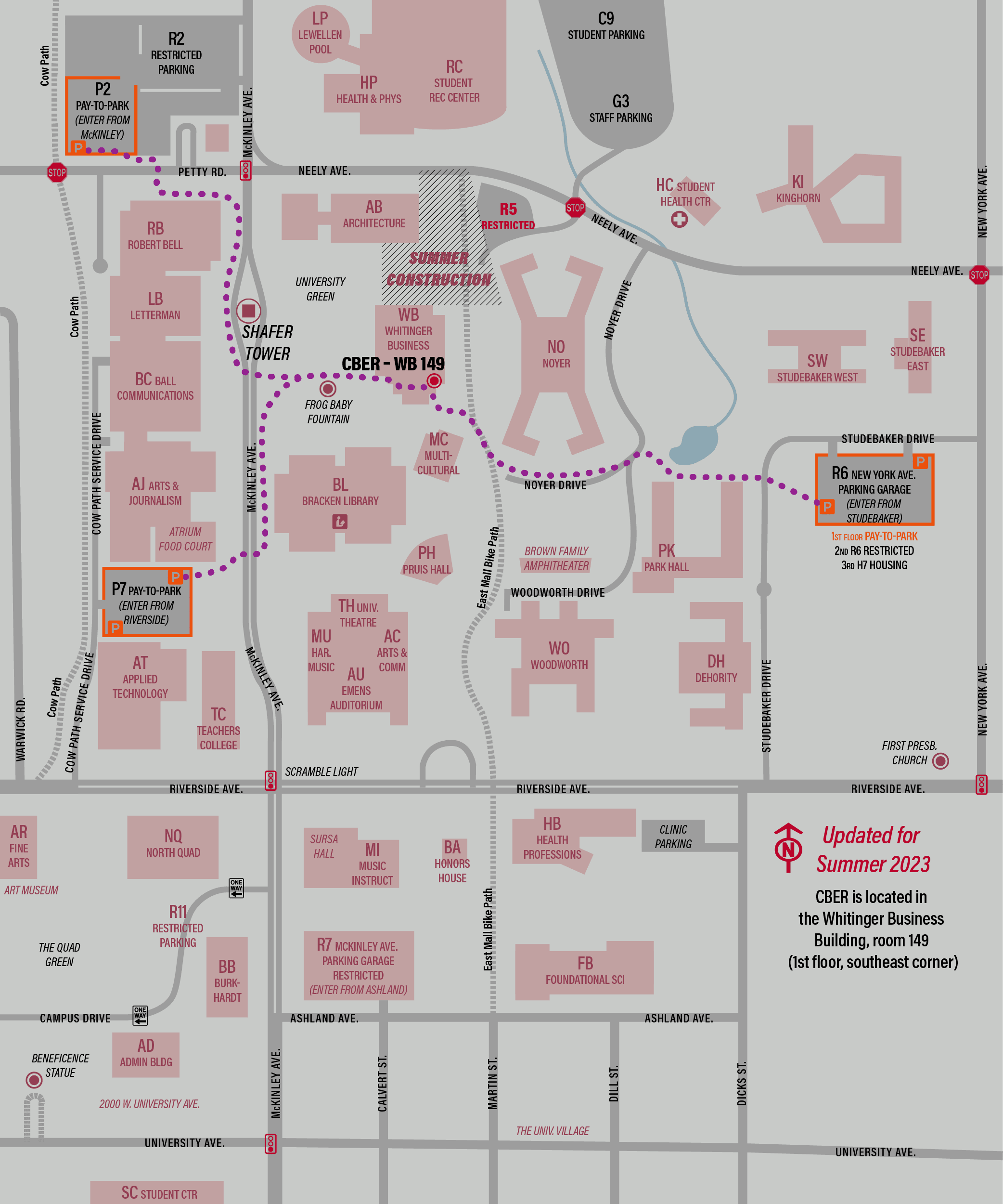 Image: Campus Parking Map to Visit CBER, Summer 2023