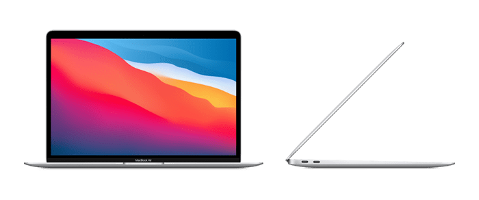 Front and side view of the 2020 M1 Macbook Air