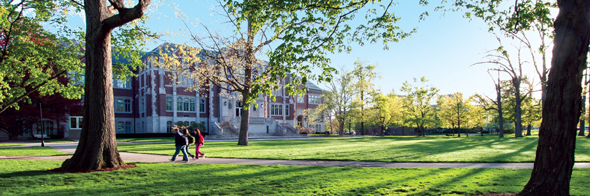 An early-morning view of Ball State's Quad