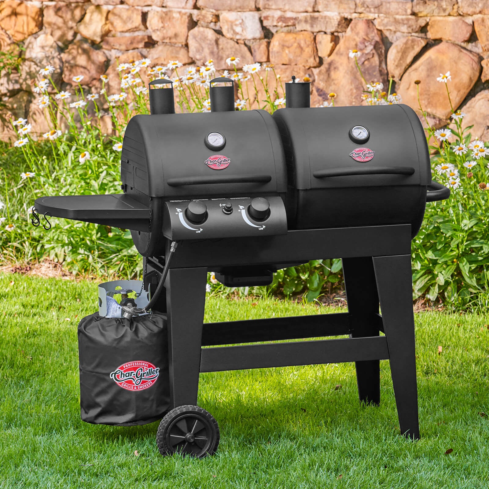Dual Function 2-Burner Gas & Charcoal Grill -