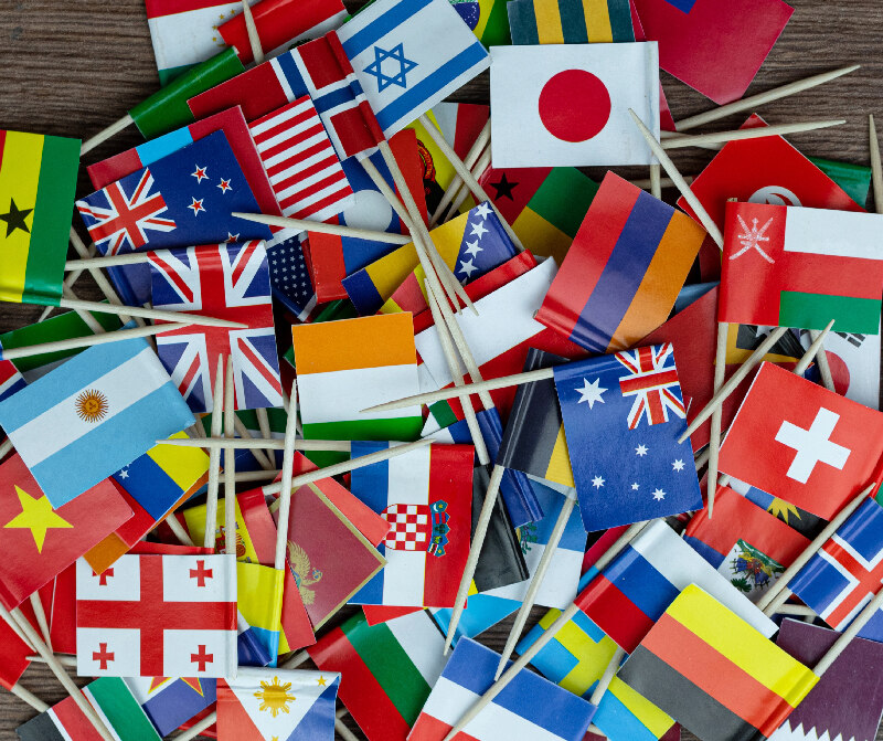 Small flags representing various nations