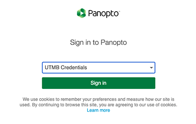 Screenshot of the Panopto Sign In process