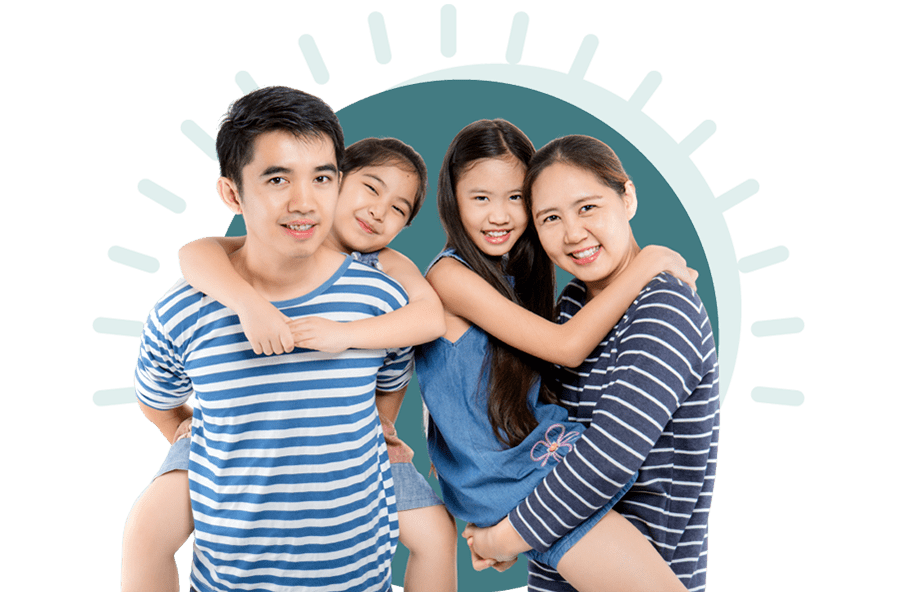 group of 4 kids smiling
