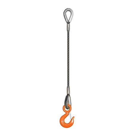 1/4 x 20 ft Single Leg Thimbled Eye & Hook Wire Rope Sling - 1300