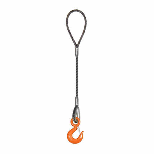 1/2 x 15 ft Single Leg Thimbled Eye & Hook Wire Rope Sling - 5000