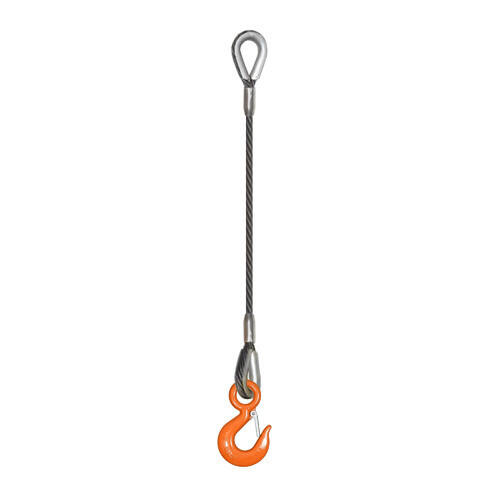 1/4 x 20 ft Single Leg Eye & Thimbled Hook Wire Rope Sling - 1300 lbs WLL