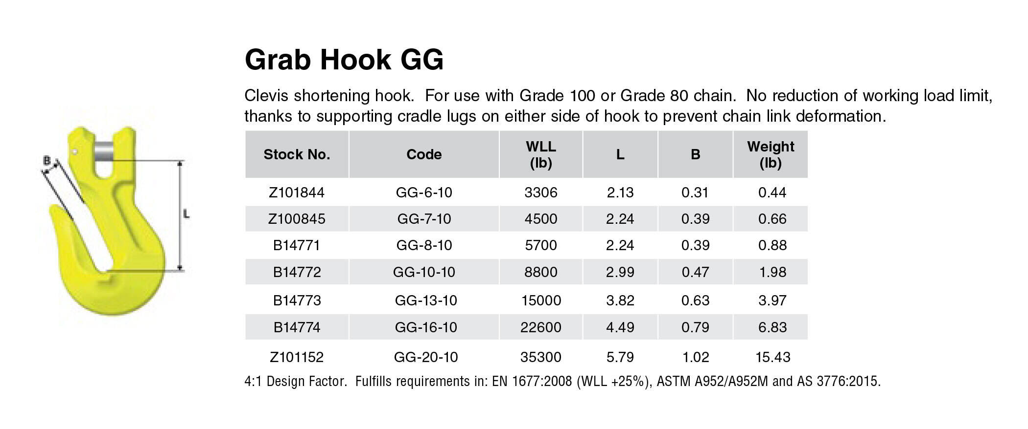 Gunnebo 3/8 GG-10-10 Grade 100 Clevis Grab Hook - 8800 lbs WLL