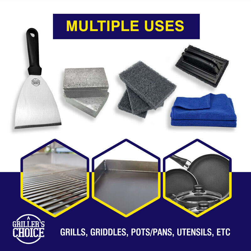 Griddle Cleaning Kit - 8 Piece Flat Top Grill Cleaner - Stainless Steel - by Griller's Choice | Mathis Home