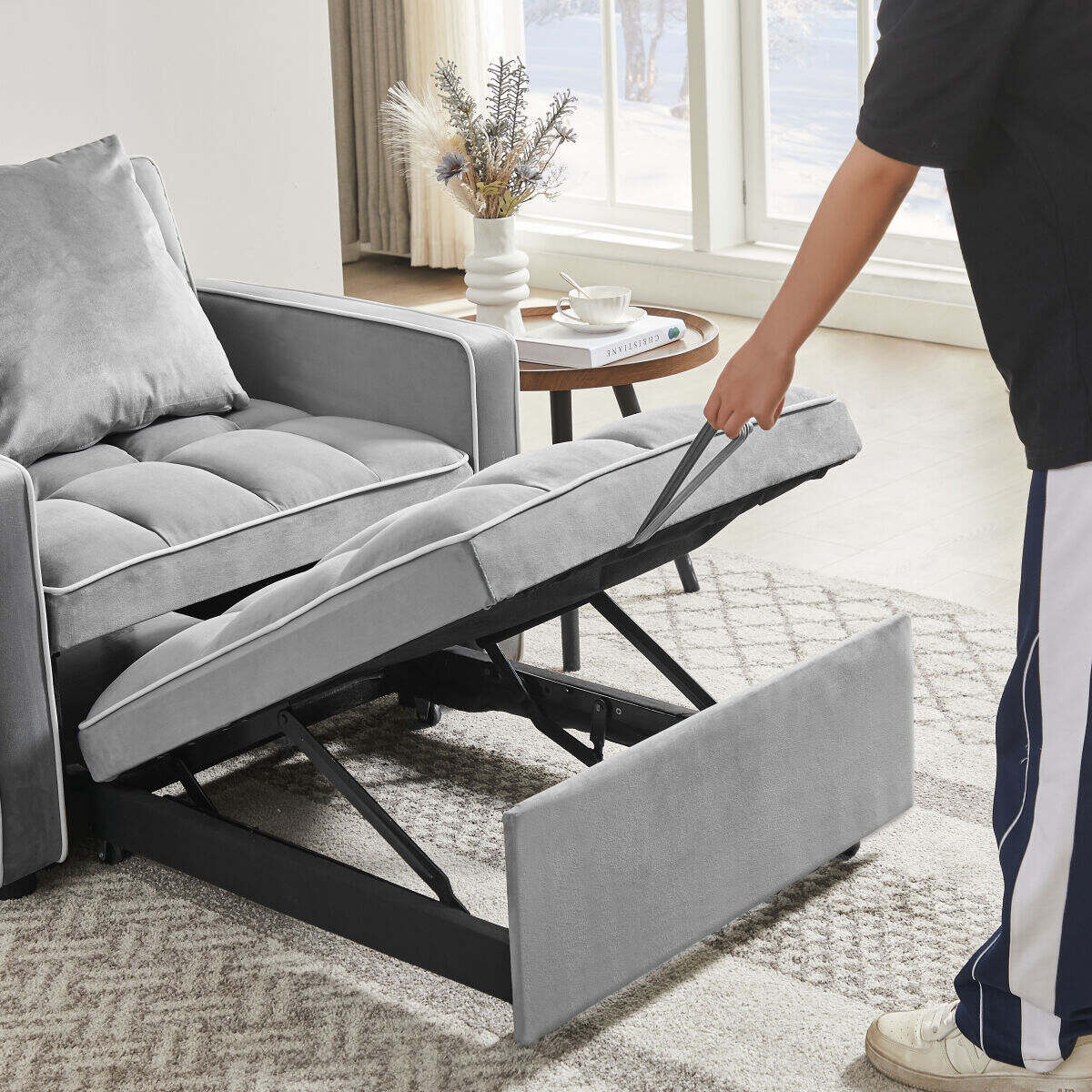 Simplie Fun Adjustable Folding Sofa Bed Chair Grey Mathis Home