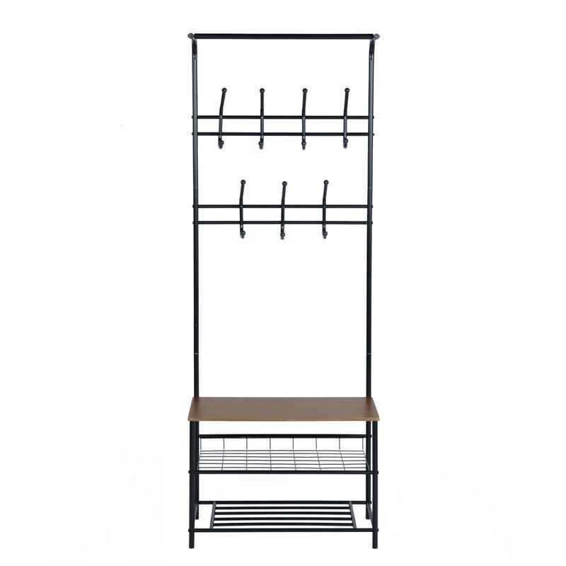 Simplie Fun Clothes Rack Heavy Duty Metal Garment Rack Small Clothing Rack with Bottom Shelves for Bedroom, Walnut & Black | Mathis Home