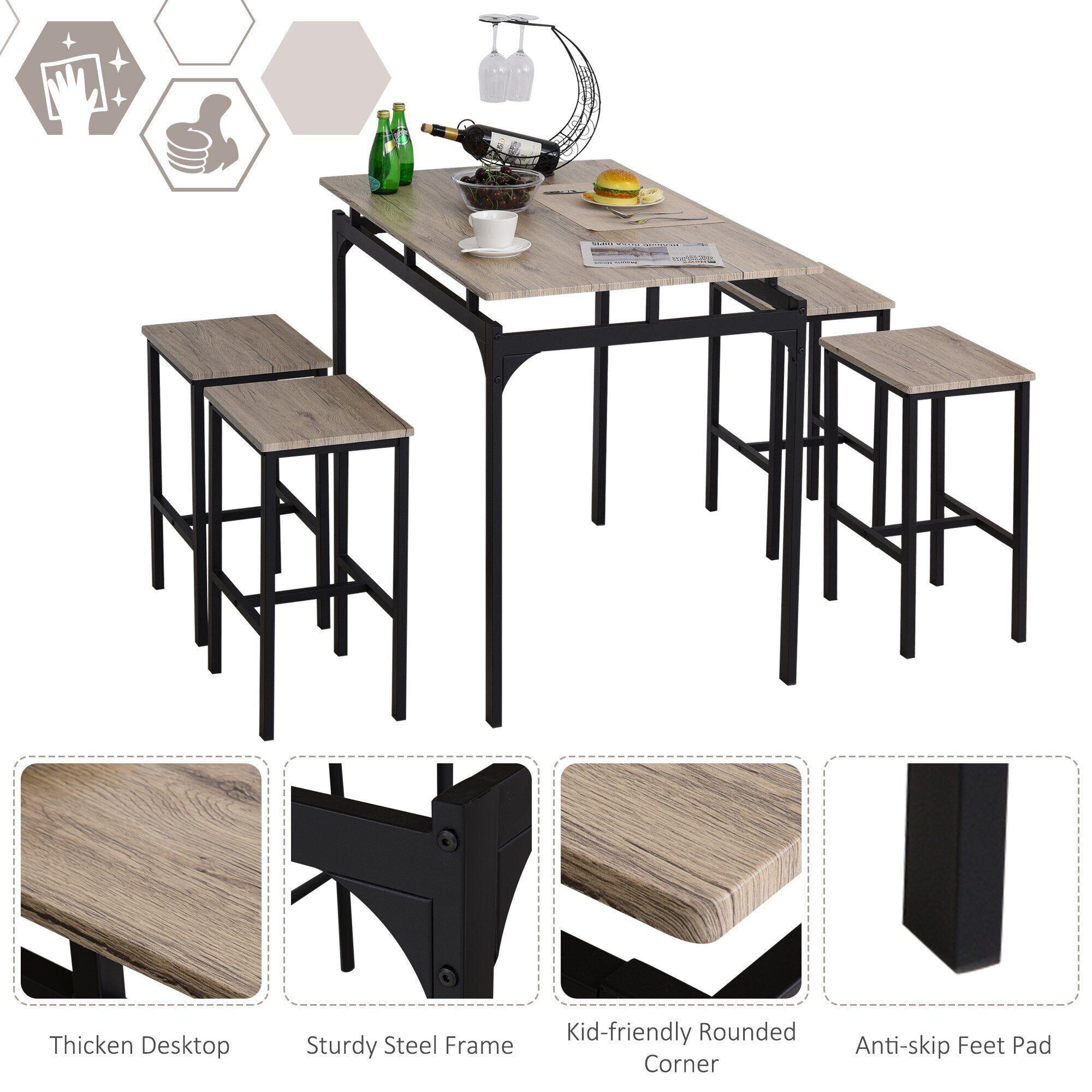 5 Piece Modern Dining Table and 4 Stools Industrial Dining Set