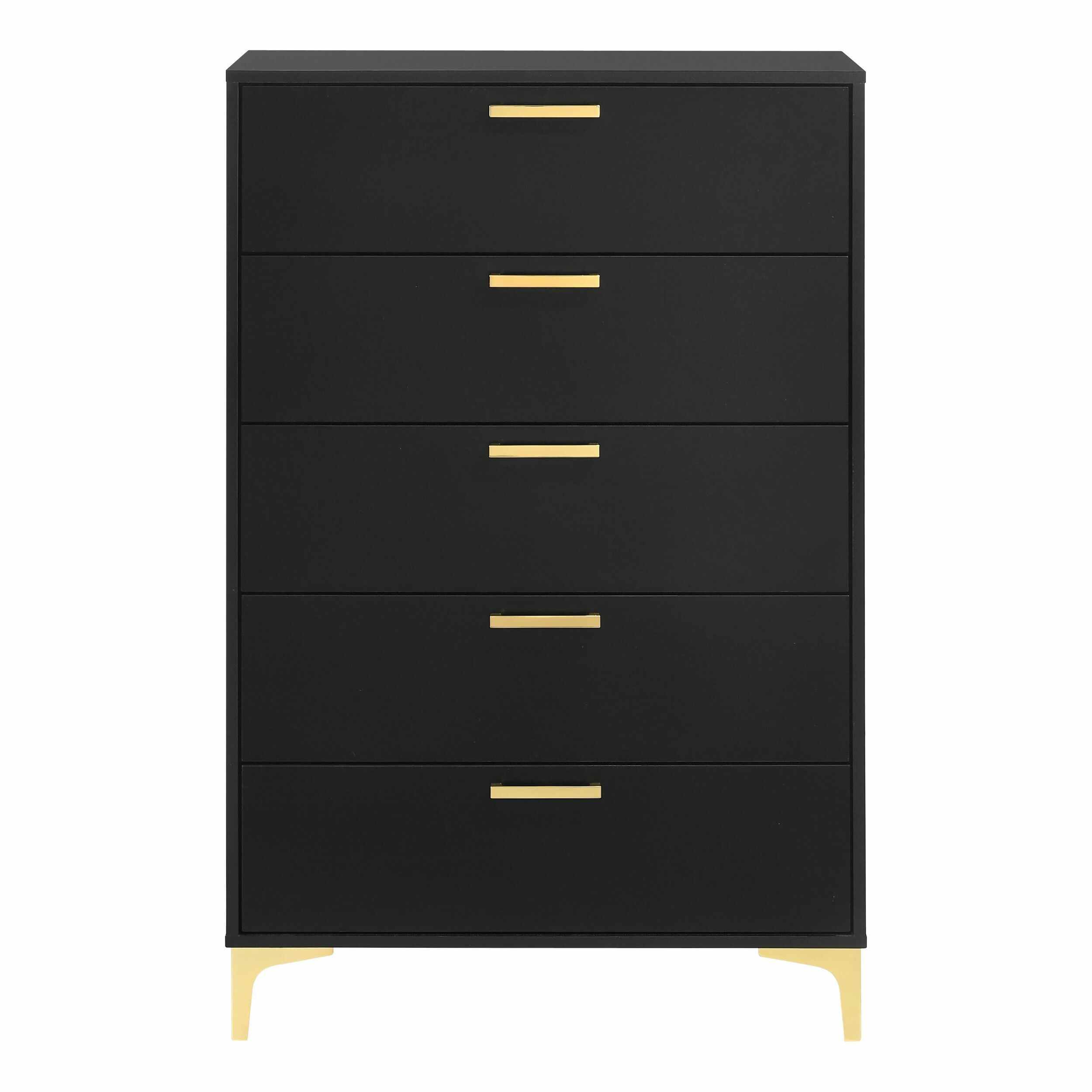 Lif 50 Inch Modern 5 Drawer Tall Dresser Chest Gold Accents