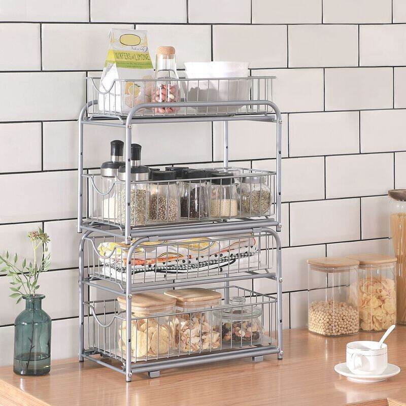 BreeBe Silver 2-Tier Pull Out Sliding Cabinet Organizer | Mathis Home