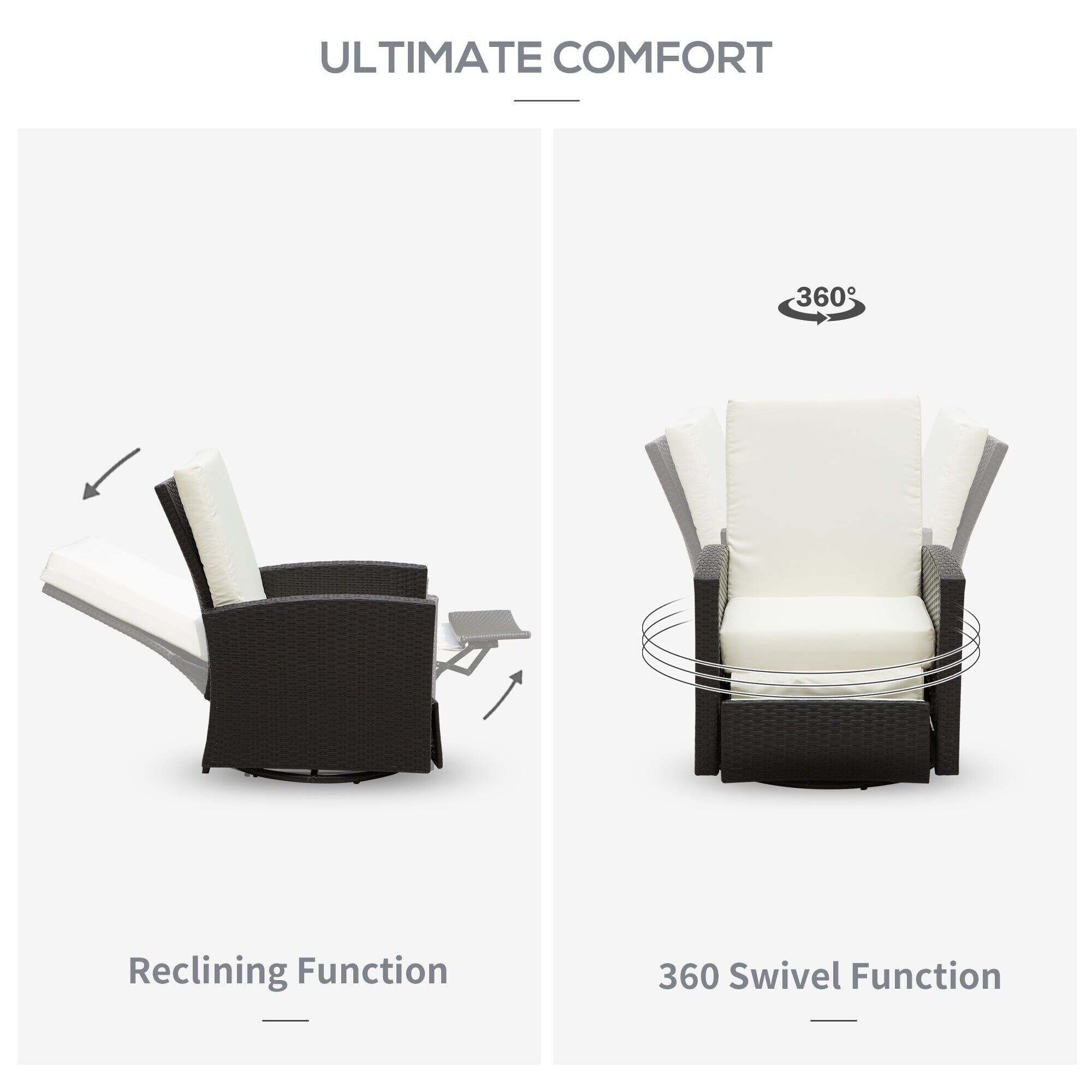 Patio Wicker Recliner Chair with Footrest Outdoor PE Rattan 360