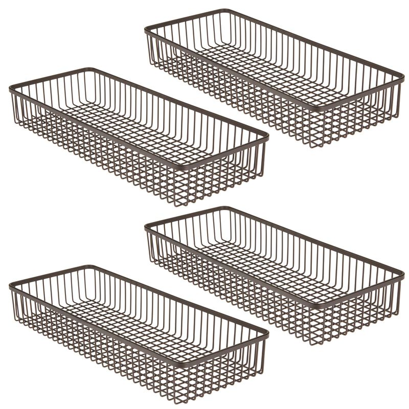 mDesign Metal Farmhouse Kitchen Cabinet Drawer Organizer Basket, 4