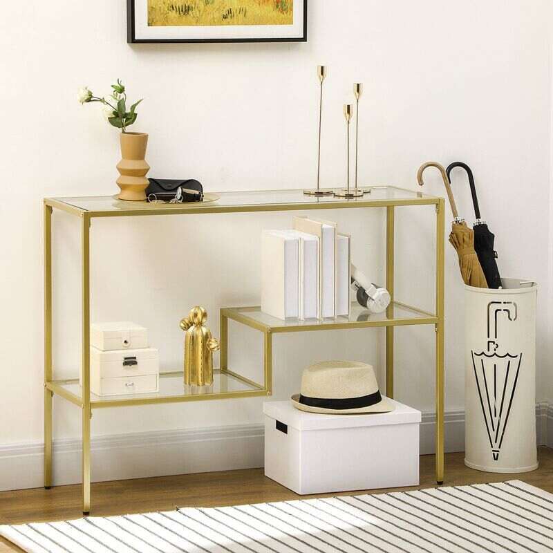 Gold Console Table 39 Tempered Glass