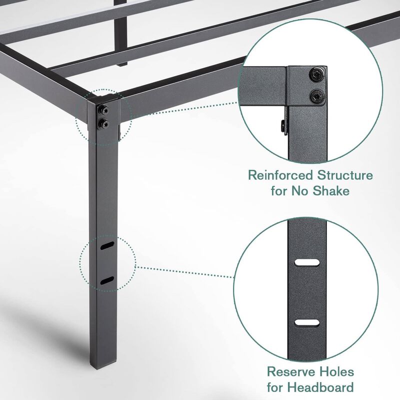 QuikFurn King Size 18 inch Easy Assemble Metal Platform 1 High Bed Frame Wooden Slats in Black | Mathis Home