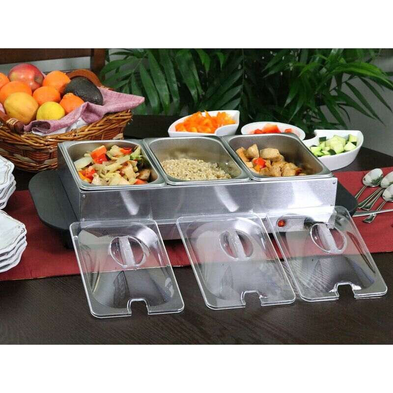 MegaChef Buffet Server & Food Warmer With 3 Removable Sectional Trays ,  Heated Warming Tray and Removable