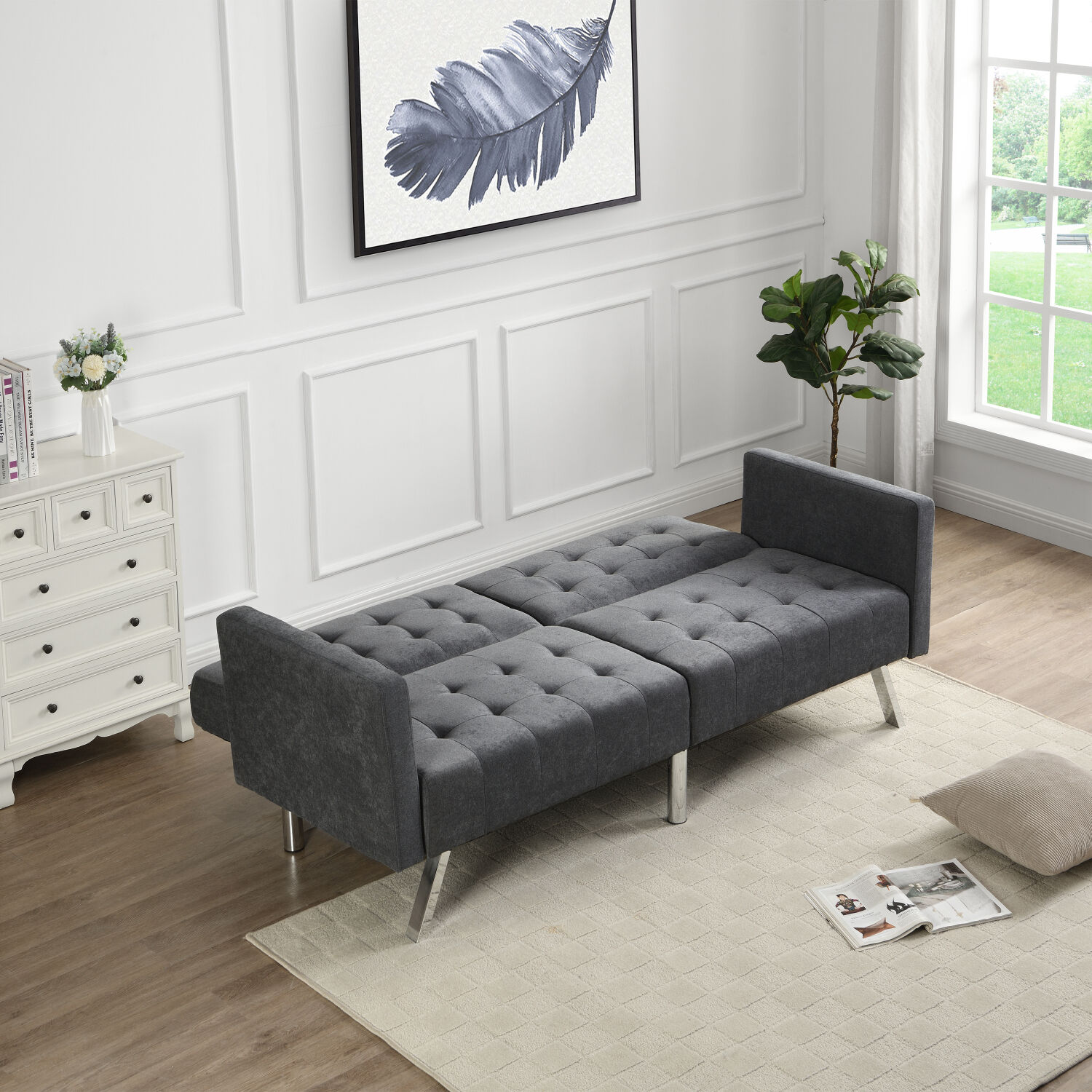 Sofa Bed Convertible Folding Dark Grey Lounge Couch Loveseat