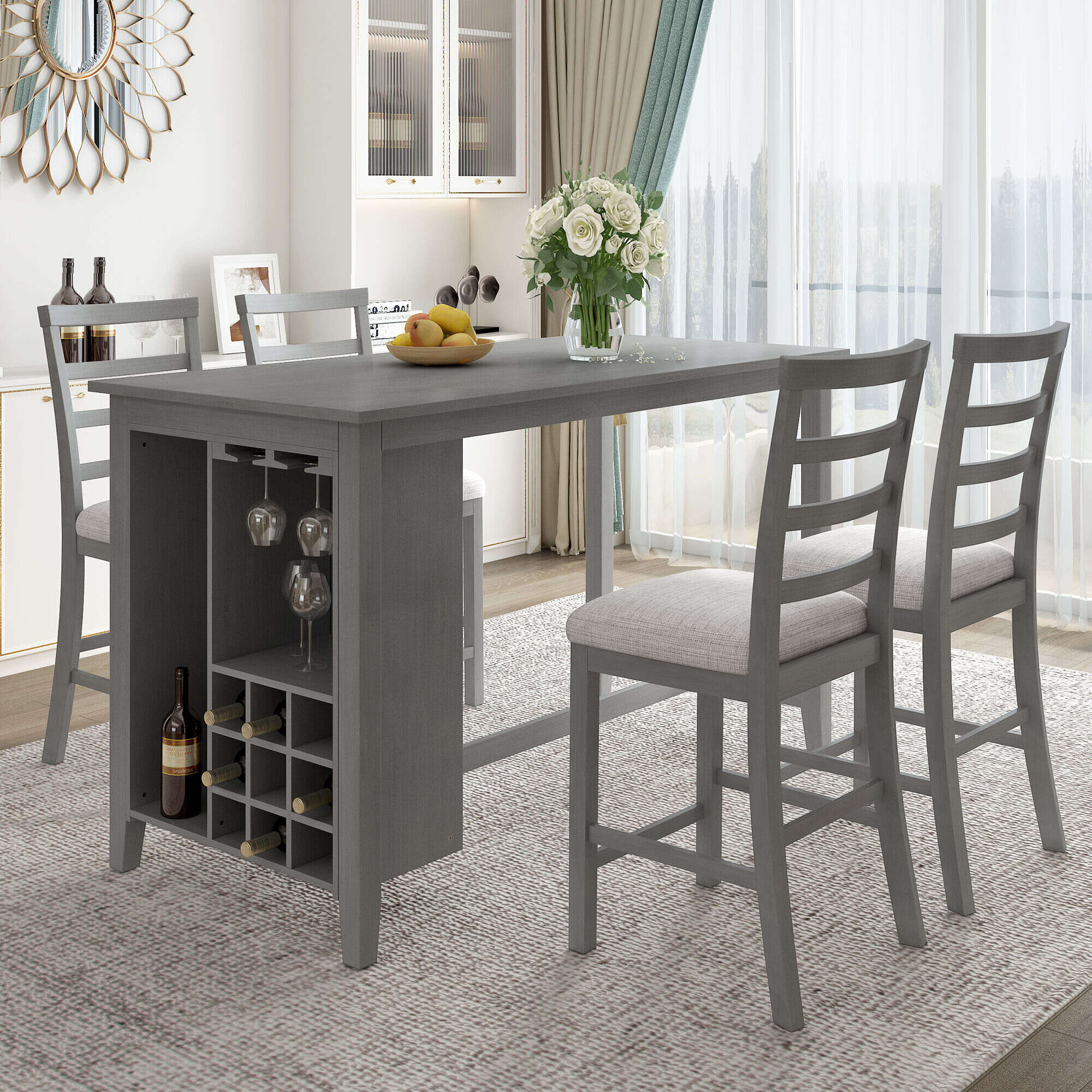 5 piece wooden pub set with padded seats sales