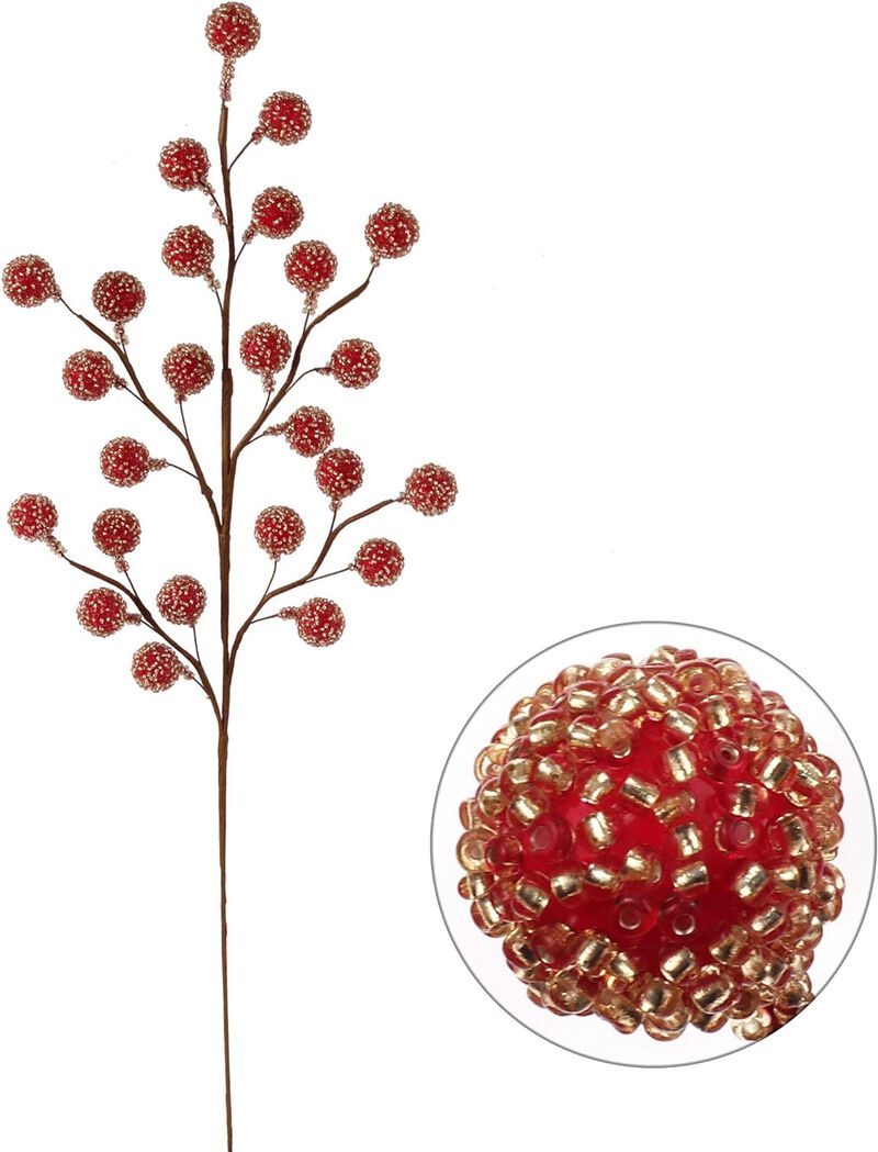 12 Vibrant Red Holly Berry Picks - 35 Decorative Wire Stems for Festive  Decorations