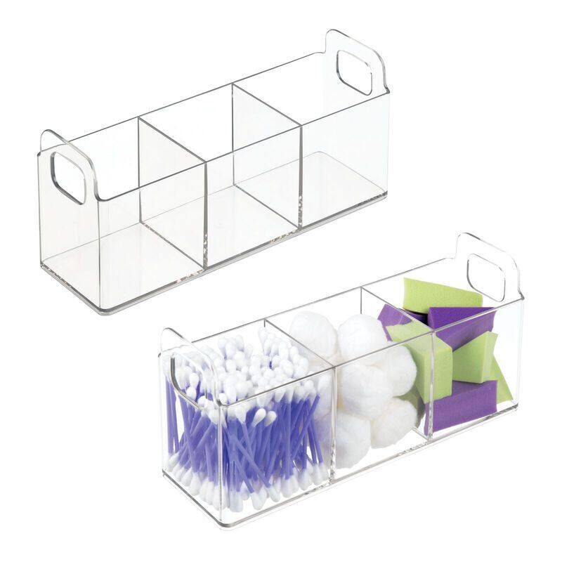 mDesign Plastic 3-Compartment Bathroom Organizer Bin/Makeup Caddy