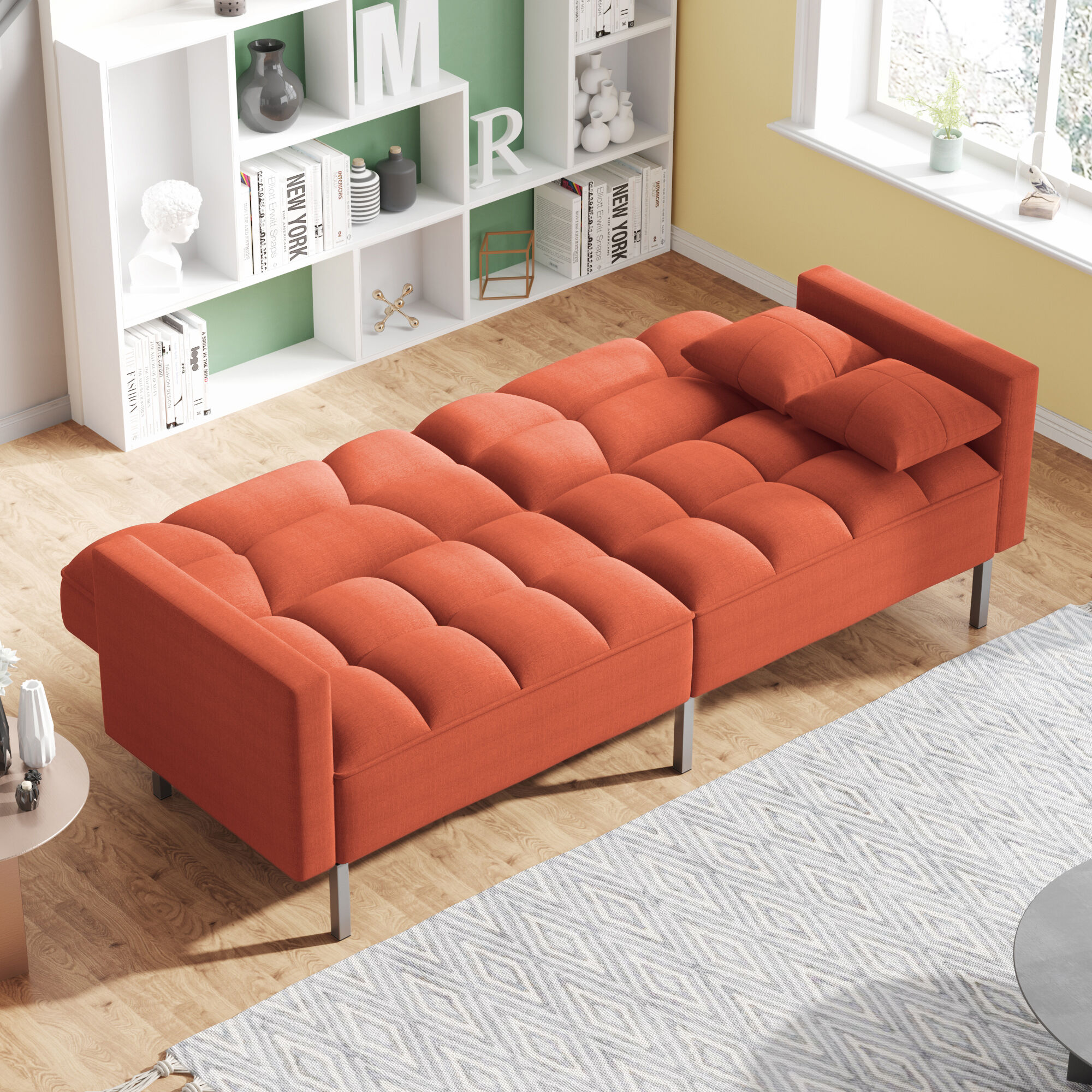 Merax Linen Upholstered Modern Convertible Folding Futon Sofa Bed