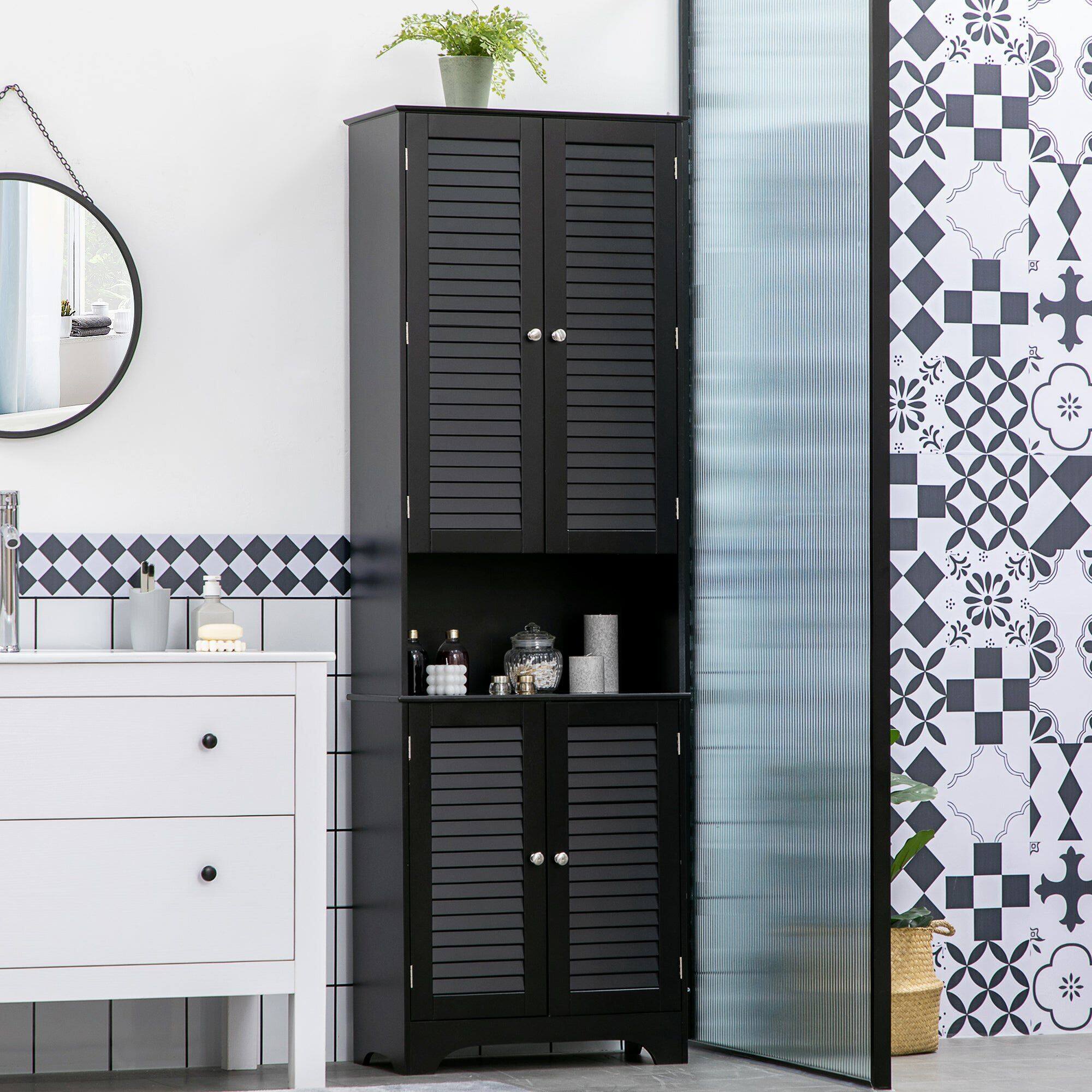 Tall Narrow Bathroom Storage Cabinet with Doors Black Mathis Home
