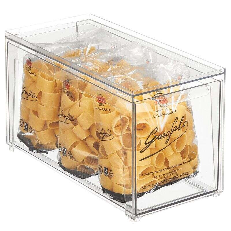 mDesign Plastic Stackable Kitchen Storage Organizer with Drawer - 2 Pack,  Clear 