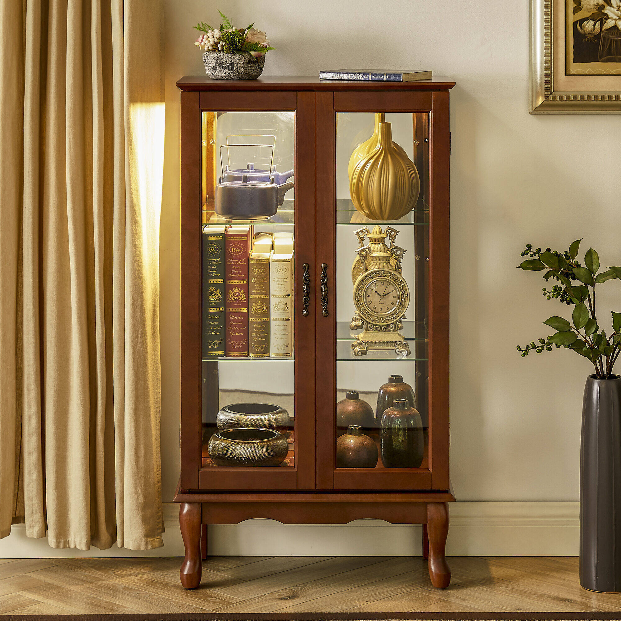 Lighted glass sales curio cabinet