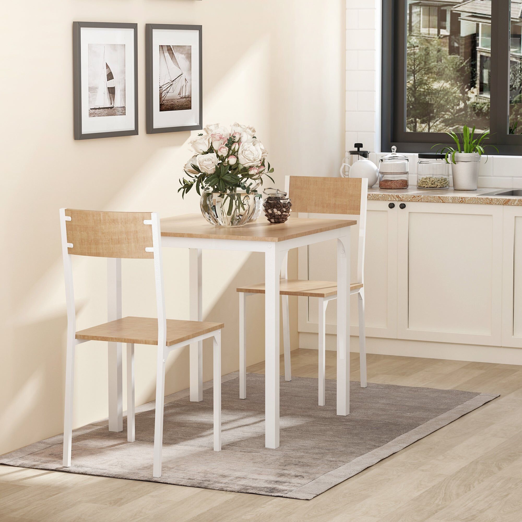 3 Piece Wooden Square Dining Table Set Mathis Home