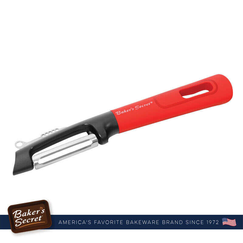 Baker's Secret Kitchen Accessories Stainless Steel Easy-Grip 10 Swivel Peeler - Red