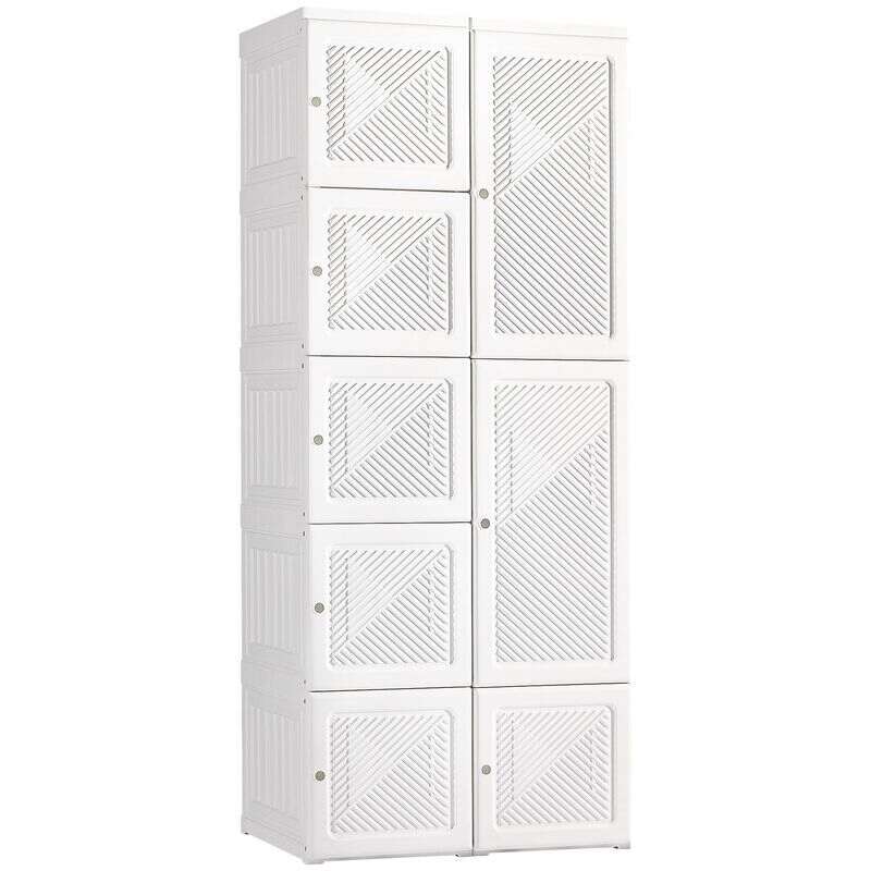 12 Cube Kids Wardrobe Closet with Hanging Section and Doors-White | Costway