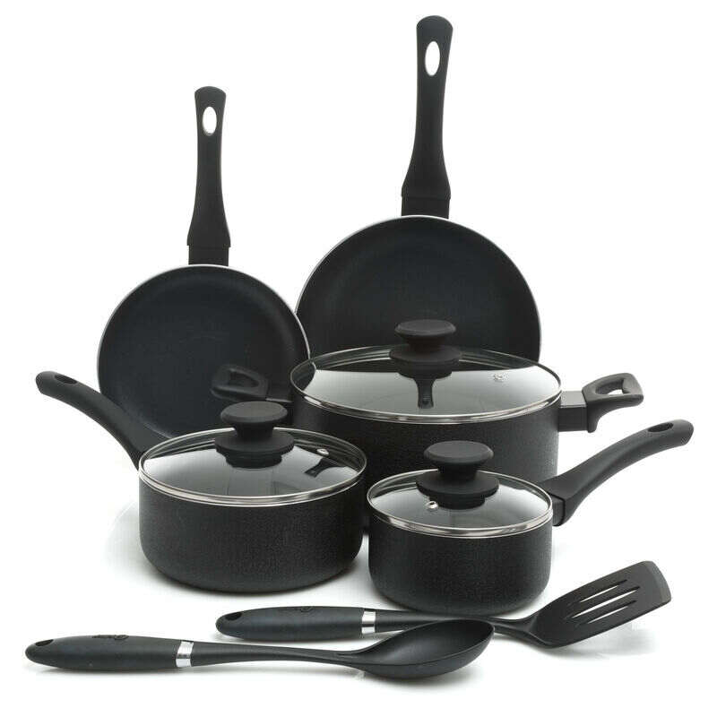 Nonstick Pots and Pans Set; 10 Piece Granite Kitchen Cookware Set (Black)