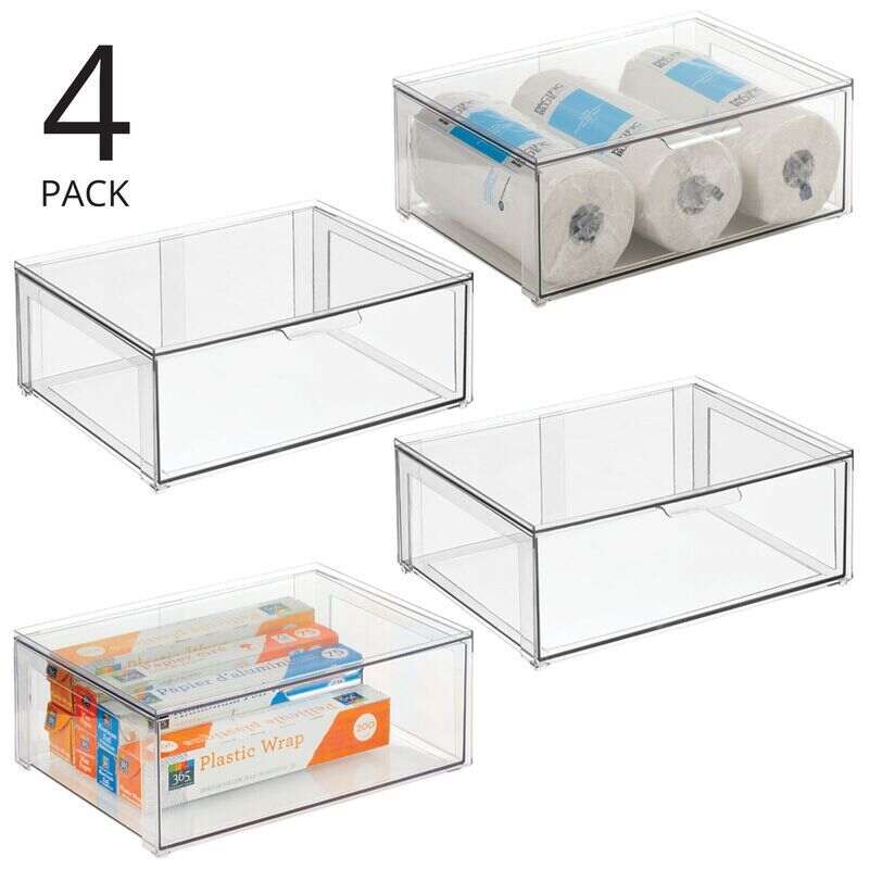 mDesign Plastic Stackable Kitchen Storage Organizer with Drawer - 8 Pack, Clear | Mathis Home