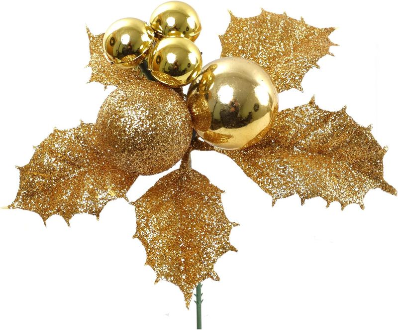 Floral Home Luxurious Sparkling Holly Berry Picks with Ornate Balls - Premium Festive Christmas Decoration Set for Holiday Season | Mathis Home