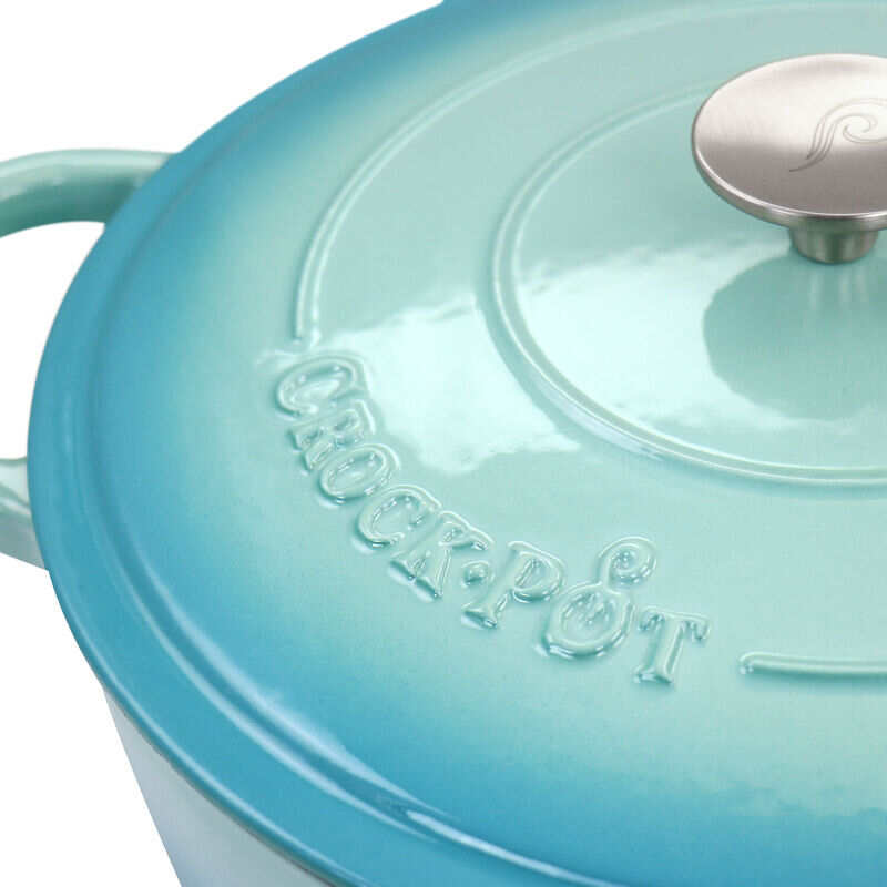 Crock-Pot Artisan 3 Quart Enameled Cast Iron Dutch Oven with Lid in Aqua  Blue in the Cooking Pots department at