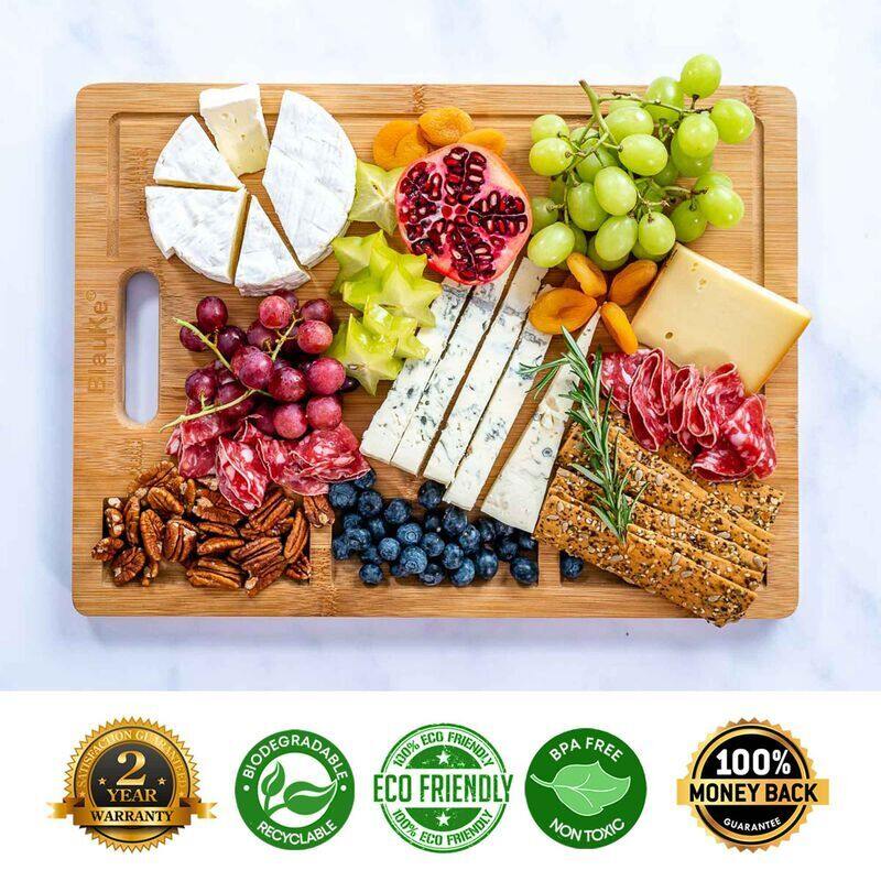 BlauKe Extra Large Bamboo Cutting Board - Wood Cutting Board for Meat, Cheese, Veggies - Wood Serving Tray - 17 x 12.5 inch