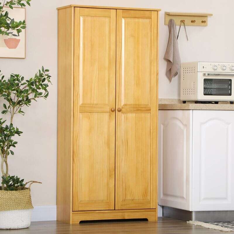 Halifax North America 67 Pinewood Kitchen Pantry Storage Cabinet, Freestanding Cabinets with Doors and Shelves, Dining Room