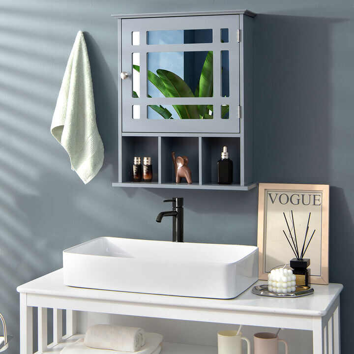 Costway Mirrored Medicine Cabinet Bathroom Wall Mounted Storage W/  Adjustable Shelf Grey\brown : Target