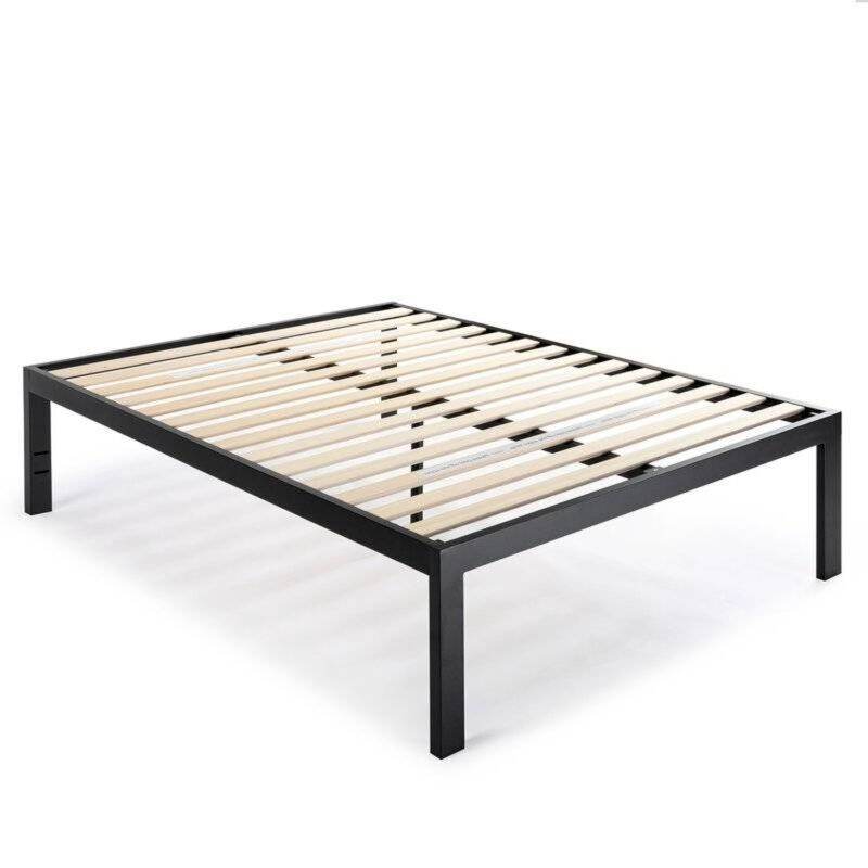 QuikFurn King Size 18 inch Easy Assemble Metal Platform 1 High Bed Frame Wooden Slats in Black | Mathis Home