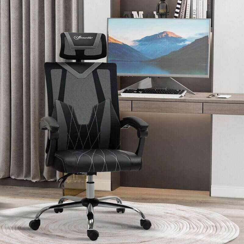 Ergonomic Office Chair with Lumbar Support and Headrest, Swivel