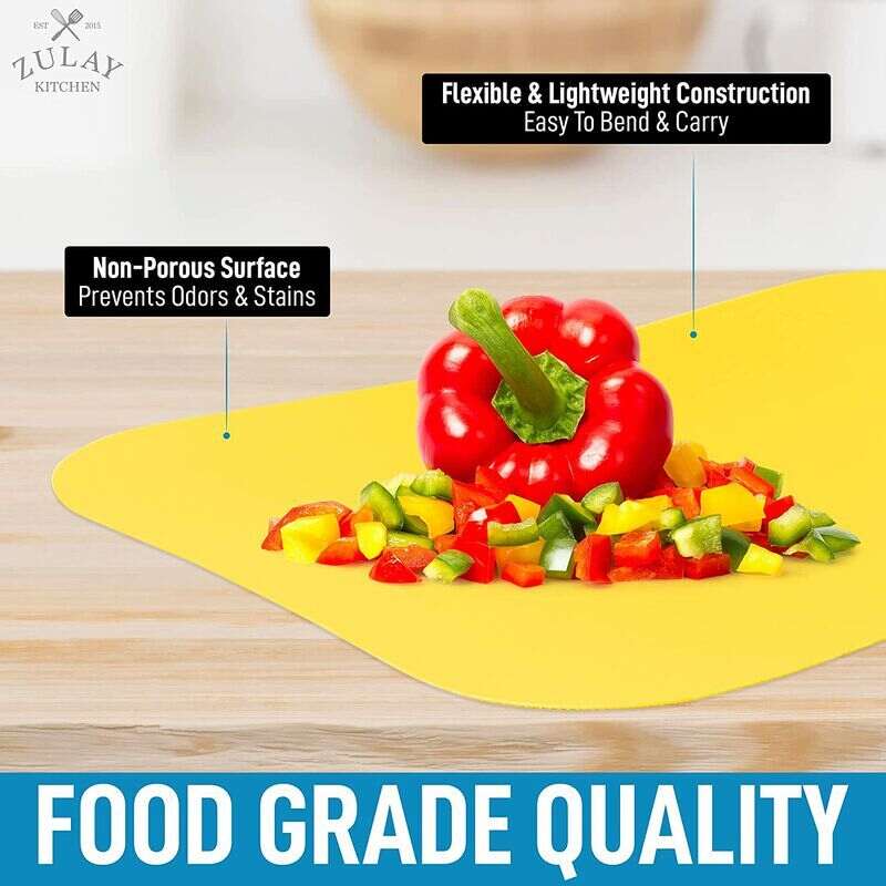 Flexible Cutting Board Mats - Set of 3 Curved Edge (Yellow, Apricot, Grape)