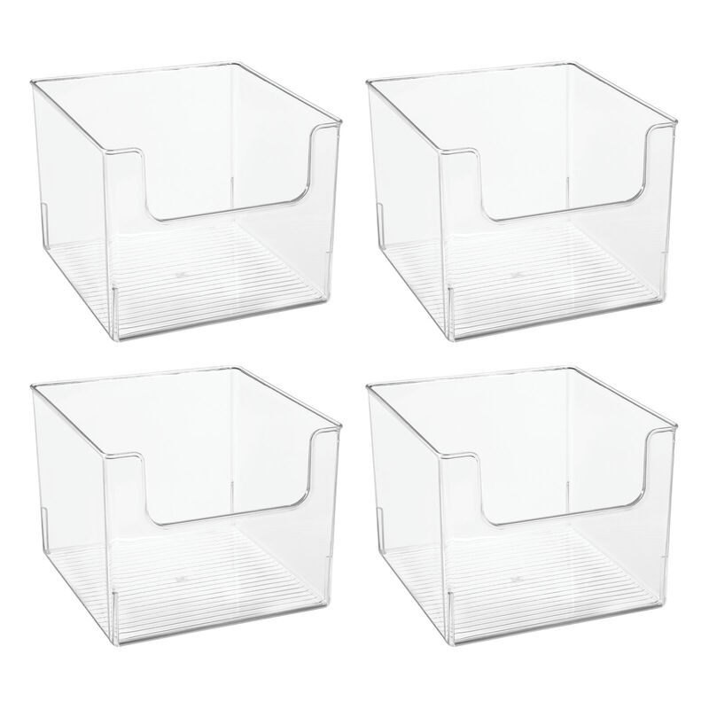 mDesign Plastic Household Storage Organizer Bins with Open Front, 4 Pack,  Clear