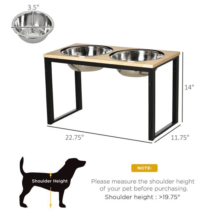 Elevated Dog Bowls Stand Raised Pet Feeder with 2 Stainless Steel Dog Food  Bowls for Medium